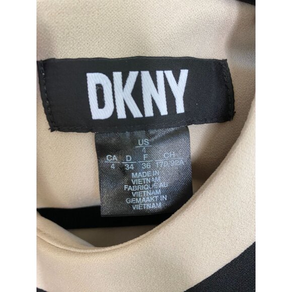 DKNY Womens Black tan Dress‎ 4 polyester Sleeveless midi dress zipper business - Picture 6 of 7